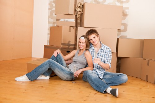 Moving van and removal team in a Fulham residential street