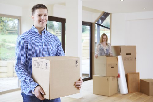 Professionals loading office equipment for a Fulham move