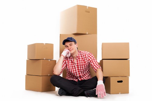 Packed office equipment prepared for transport